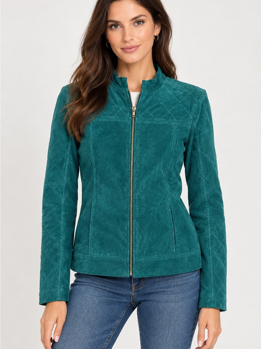 Ruff Hewn Teal Suede Genuine Leather Jacket size S